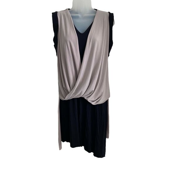 SCAPA Small Dress Lauren Perre Black Taupe Asymmetrical Draped Mini - Picture 1 of 9